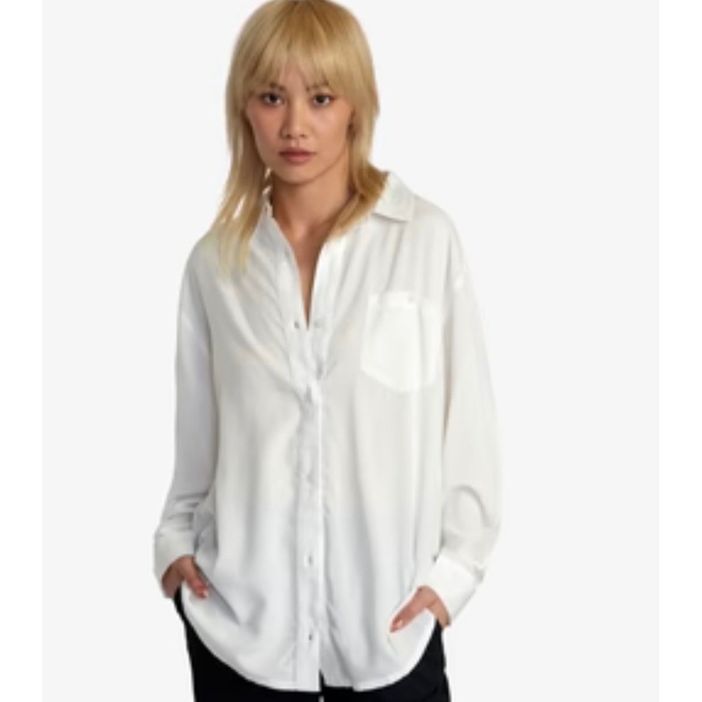 New RVCA Showdown Button Up Womens L White Long Sleeve Oversized Minimal Lagen